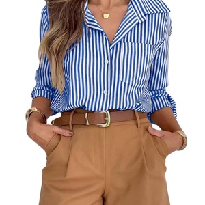 Camisa a Rayas para Mujer, Precio al por Mayor, Logotipo Personalizado, Blusas Casuales, Camisas de Manga Larga a Rayas para Mujer - Product Image 2