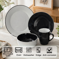 Service de table en grès noir et blanc Guangda |   Assiettes, bols, tasses |   Compatible micro-ondes et lave-vaisselle |   Chaleur émaillée minimaliste moderne