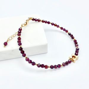 New Wholesale Hot Selling Fashion Jewelry Mini Garnet <b>Beads</b> <b>Bracelet</b> with Real <b>Gold</b> Plated Flower - Product Image 3