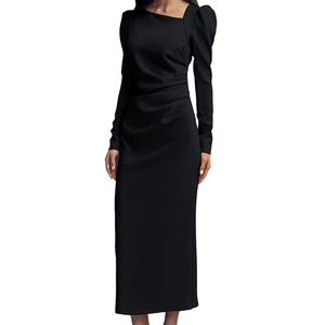 Vestido de Mujer Personalizado OEM, Otoño Invierno, Elegante, de Primera Calidad, Color Sólido, Cuello Irregular, Manga Larga, Casual, Ajustado - Product Image 2