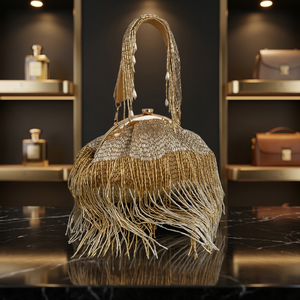 Bolso de Mano de Lujo Hecho a Mano con Bordado de Perlas y Cuentas, con Marco Metálico de Media Luna, con Correa para el Hombro, para Fiestas y Bodas - Product Image 3