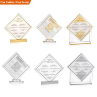 Ensemble Judaica en Acrylique pour le Nouvel An Juif, Cartes Simanim en Nid d'Abeille pour Rosh Hashanah avec Base Triangulaire en Lucite pour Cadeaux de Fêtes