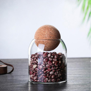 Pot de stockage de grains de café, cylindre en verre avec couvercle en bois, récipient hermétique pour café et thé - Product Image 3