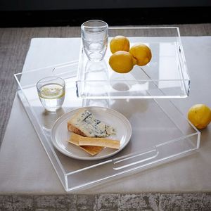 Plateaux carrés modernes en lucite transparente, petits plateaux de service en acrylique pour la nourriture, le thé, le café, le petit-déjeuner, les collations, le <span class=keywords><strong>fromage</strong></span>, les amuse-gueules - Product Image 1
