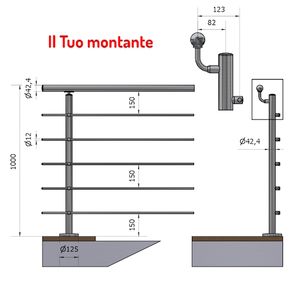 Main courante verticale A4-L P110130-5 5 traverses Ø 42.4 Offset poli AISI 316 fixation en acier inoxydable balustrades au sol mains courantes - Product Image 1
