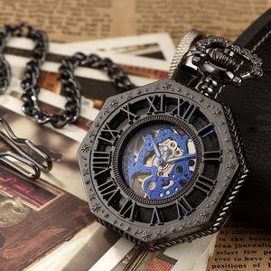 Double Roman Number <strong>Design</strong> Blue Roman Number Custom Blue Inner <strong>Clock</strong> Mechanical <strong>Movement</strong> Blue Pocket Watch - Product Image 1