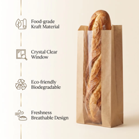 Sacs à pain en papier brun avec fenêtre, sacs en papier fins et croustillants pour le pain et les biscuits, sacs à pain personnalisés, sacs en papier kraft