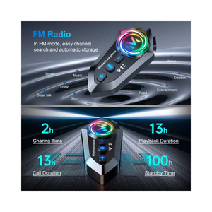 Casque de moto sans fil Y12, casque de moto avec microphone intégré, 1000 mAh, autonomie ultra longue, étanche, mains libres, talkie-walkie pour moto - Product Image 5