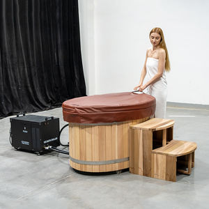 Baignoire <span class=keywords><strong>en</strong></span> <span class=keywords><strong>bois</strong></span> d'extérieur Smartmak, baril rond <span class=keywords><strong>en</strong></span> cèdre rouge, baignoire froide avec refroidisseur - Product Image 2