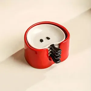 4-Piece Ceramic Dipping Sauce <strong>Set</strong> with Stand - Cute Cartoon Small Bowls for Soy Sauce, Wasabi, Hot Pot - Product Image 4