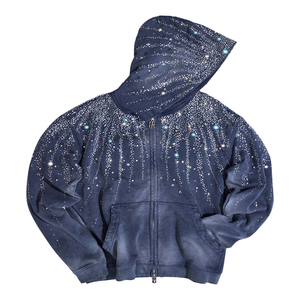 Sudadera con Capucha para Hombre, Marca de Ropa Personalizada OEM, 100% Algodón, Lujosa, con Cierre Completo, Decorada con Pedrería, Estilo Y2K - Product Image 1