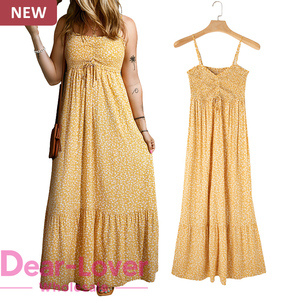 Dear-Lover Vestito Estivo da Donna Senza Maniche con Volant e Vita Alta, Stampa Floreale, Maxi Abito da Sole - Product Image 1