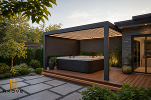 Pérgola Moderna de Aluminio RKOVE 4x4m con Pantalla Enrollable, Recubrimiento en Polvo Negro, Rectangular, para Exteriores, Independiente, para Esquina de Spa - Product Image 3
