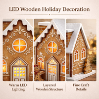 Décoration de Noël 2026 : Maison en bois LED en forme de pain d'épices, ornement artisanal pour table de Noël, fournitures de fête et de vacances