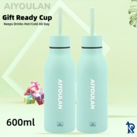 Botella de Agua de Acero Inoxidable 304 con Cuerda, Aislada al Vacío de Doble Pared, 600 ml, para Niños Escolares, Regalo con Logotipo Personalizado