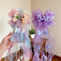 Cadeau d'anniversaire tendance : Pinces à cheveux artisanales à motif dessin animé, maintien doux, longs rubans, fleurs de rêve, nœuds pour petites filles, style princesse