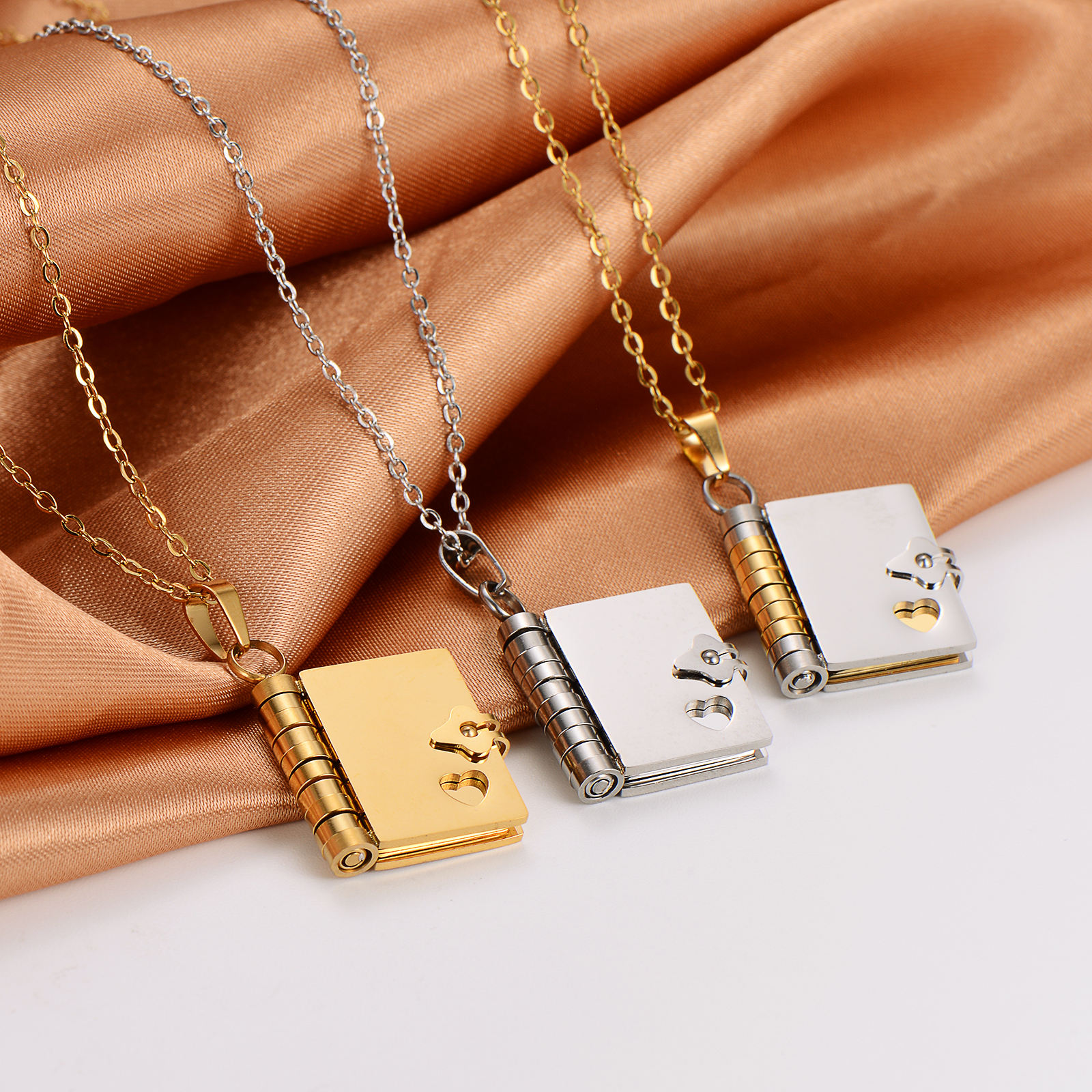 Custom Engraved Stainless Steel Jewelry Christmas Gifts Fashion  Personalised Necklace Locket Charm Book Pendant Blank