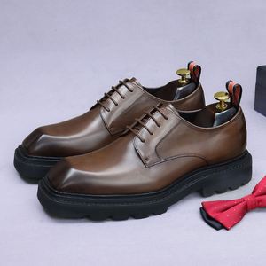 Zapatos de Cuero Casuales de Negocios para Hombre, Zapatos Transpirables que Aumentan la Altura, Suela Lavada, Puntera Reforzada, Zapatos de Cuero Genuino Hechos a Mano - Product Image 5
