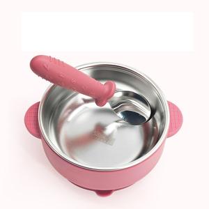 Bol pour enfant en acier inoxydable non toxique 5'' avec coque en silicone antidérapante multicolore incassable sans BPA, compatible lave-vaisselle, sans dégâts - Product Image 5