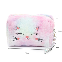 Meilleure vente! Petit sac de lavage carré en peluche, sac à cosmétiques en peluche de chat coloré, pochette de maquillage souple et mignonne avec fermeture éclair, vente en gros