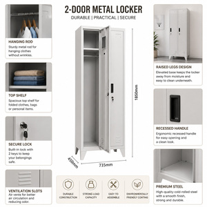 2-Türiger Metallschrank Metall-Fußschrank Garderobenschrank mit Spiegel für Fitness-Studio Büro Zuhause Schlafzimmer Aufbewahrung - Product Image 2