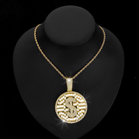 Collier Hip Hop Iced Out Bling avec pendentif dollar et chaîne de tennis de 5mm plaqué or accessoire de mode pour les fêtes
