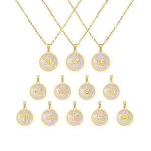 Collar NS1163 de Alta Calidad con Colgante de Disco de Concha Blanca Chapado en Oro sobre Acero Inoxidable, Joyería con Signo Zodiacal para Hombre - Product Image 2