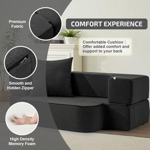 Black Modern <b>Floor</b> <b>Sofa</b> Bed Fabric Lazy Couch Boucle Upholstered Lounge Seat for Living Room - Product Image 3