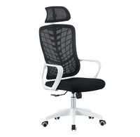 Chaise de bureau ergonomique à dossier haut en maille avec appui-tête réglable, cadre blanc