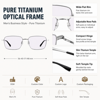 Monture de lunettes carrée en titane à monture complète pour hommes, style professionnel, lunettes optiques, lunettes de lecture.