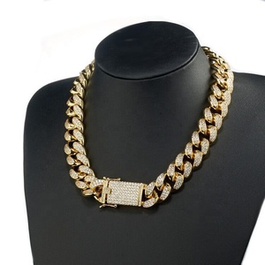 18MM goldene dicke Halskette Armband mit kubanischer Kette voller diamant besetzter europäischer und amerikanischer Hip-Hop-Messing SSCN--087 - Product Image 5