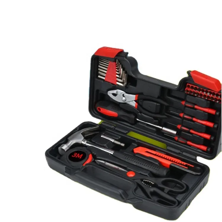 Conjunto de ferramentas domésticas para reparo, ferramentas de alta dureza em aço carbono, caixa de equipamento para reparo automático, chave de fenda, 39 peças