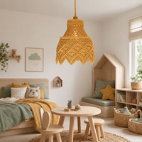 Abat-jour suspendu en macramé jaune moutarde fait main, lampe suspendue en corde de coton bohème pour la décoration de chambre, café, hôtel