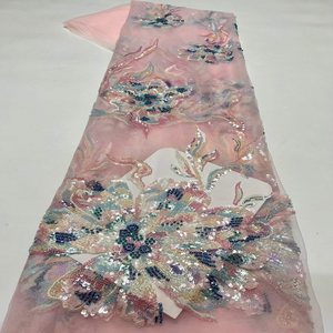 Tissu de mariée de luxe brodé de sequins en maille d'Oman pour robes de mariée irakiennes et vêtements de haute couture pour femmes - Product Image 1