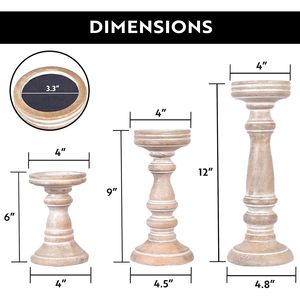 Mela Artisans Chennai Bougeoirs en bois de style décoratif blanchi à la chaux sculpté à la main Ensemble de 3 fabriqués à partir de bois de manguier - Product Image 4