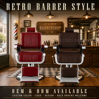 Fauteuil de Barbier Marron à Coutures Verticales, Chaise de Salon Hydraulique Pivotante à 360°, Appui-tête Réglable, Vente Directe Usine en Gros