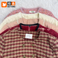 Jaket Musim Dingin Geryon Gaya Prancis Vintage Tweed untuk Wanita Bekas Hangat Tebal Model Pendek Retro Elegan Pakaian Luar 45kg MOQ