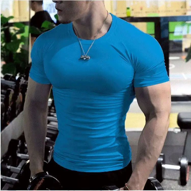 Yüksek kalite egzersiz kıyafeti erkekler koşu sıkıştırma Tshirt özel erkekler spor aktif hızlı kuru gömlek