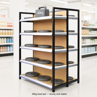Étagère gondole double face à grain de bois, rayonnage à quatre poteaux réglable sans outil à 5 niveaux pour supermarché et librairie