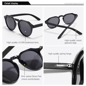 Gafas de Sol Polarizadas de Bambú para Mujer, Protección UV400, Montura Redonda Pequeña, Lentes Negras TAC, Moda, Viajes, Protección Solar - Product Image 3