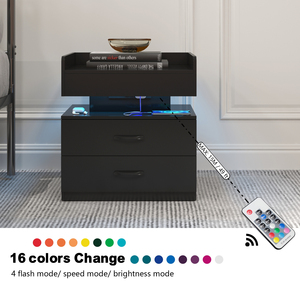 Nightstand With Adjustable Led Strip Light 2 Drawers Large Storage Space <b>Bedside</b> <b>Table</b> Coffee <b>Table</b> - Product Image 4