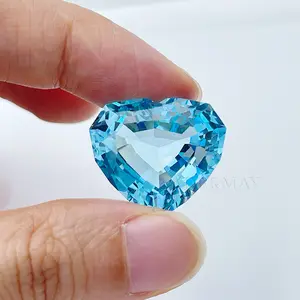 Top Quality Gemstones 38.14ct Heart Cut Natural Topaz Stone Aquamarine Blue Color Topaz Gemstone For Jewelry