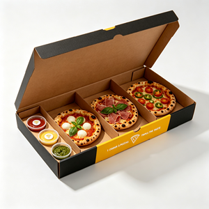 Boîte à pizza miniature personnalisée avec logo, 3 compartiments, petite boîte d'emballage en carton <span class=keywords><strong>pour</strong></span> événements de dégustation en restaurant - Product Image 3