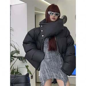 Moda invierno Puff abrigo Color sólido manga cuello alto diseño Streetwear Casual Streetwear mujer abrigo - Product Image 2