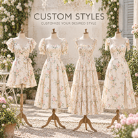 Mini-robe personnalisée pour femme, légère, en tissu tissé à imprimé floral, avec corsage froncé, manches bouffantes et jupe froncée coupe trapèze