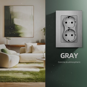 Chải nhôm bảng điều chỉnh Ổ cắm điện EU tiêu chuẩn điện tường điện Đức ổ cắm màu xám đôi 2P + E nối đất ổ cắm - Product Image 3
