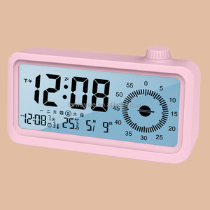 <strong>LCD</strong> Digital Alarm <strong>Clock</strong> With Visual <strong>Timer</strong> Adjustable Brightness, Temperature &amp; Calendar, 12/24 Hours Display - Product Image 5