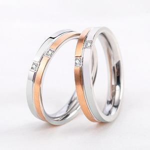 yunnique <b>Couple</b> <b>Rings</b> Titanium Steel Rose Gold Diamond Setting Wedding Jewelry Unisex Geometric Design - Product Image 4