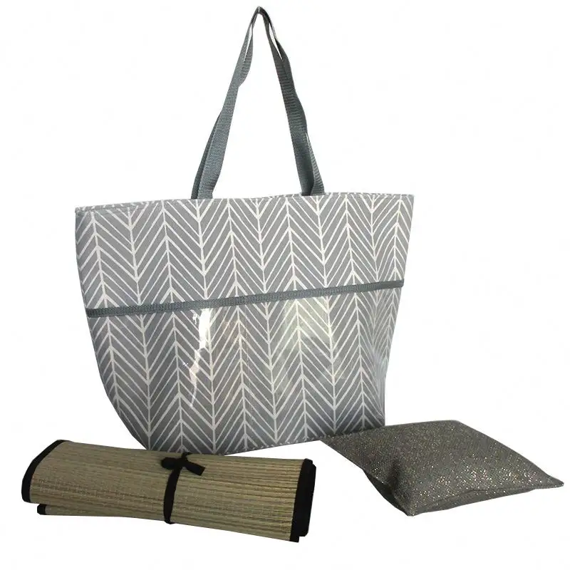 2020 Wholesale Customized Fashion Stripe Canvas Luxury Big Waterproof Tote Beach Bag With Logo