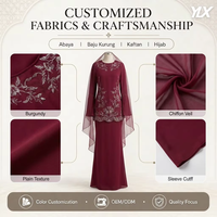 Ensemble de robe bordeaux sophistiquée avec voile et hijab en mousseline assortis, robe de mariée élégante et modeste